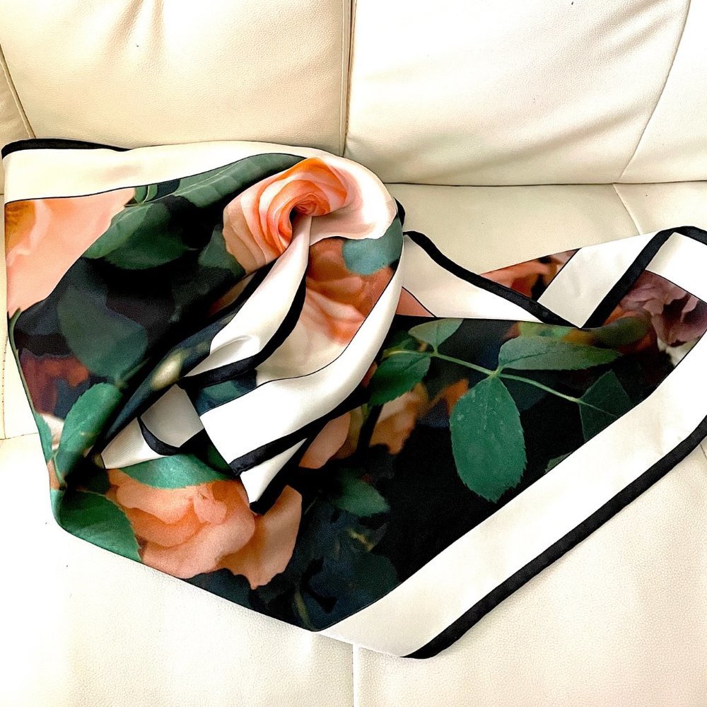 Burberry "Roses" Silk Square Scarf 35' x 35" - Picture 9 of 11